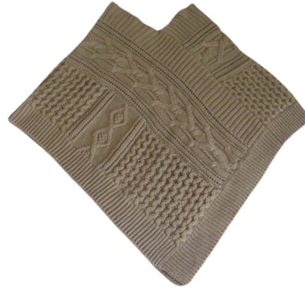 Brooks Brothers Brown Cable Knit Patterned V-neck Poncho